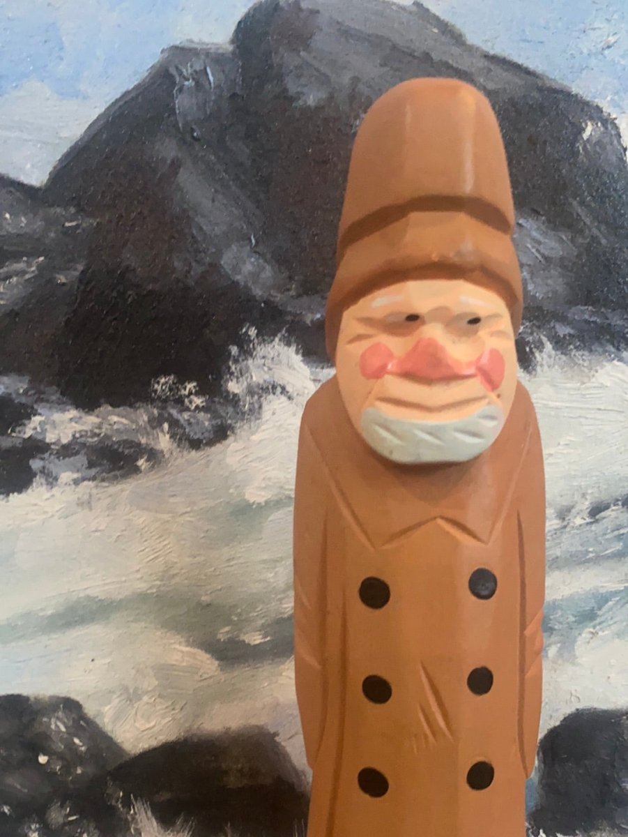 Vintage Wooden Fisherman - Yellow Coat - Diamonds & Rust