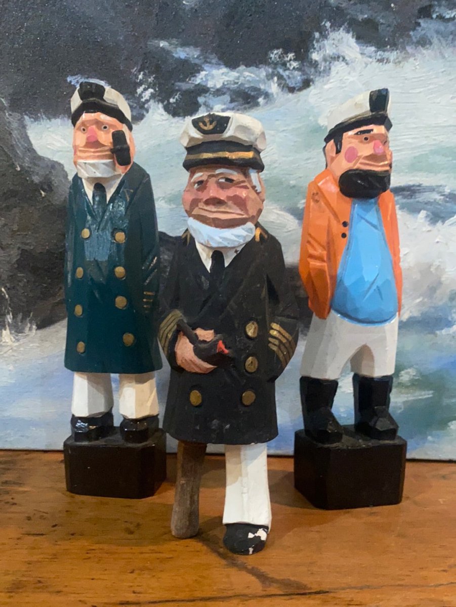 Vintage Wooden Fisherman - Yellow Coat - Diamonds & Rust