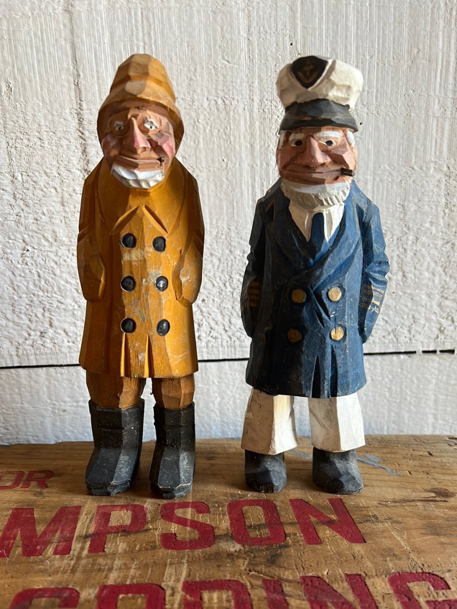 Vintage Wooden Fisherman - Yellow Coat - Diamonds & Rust