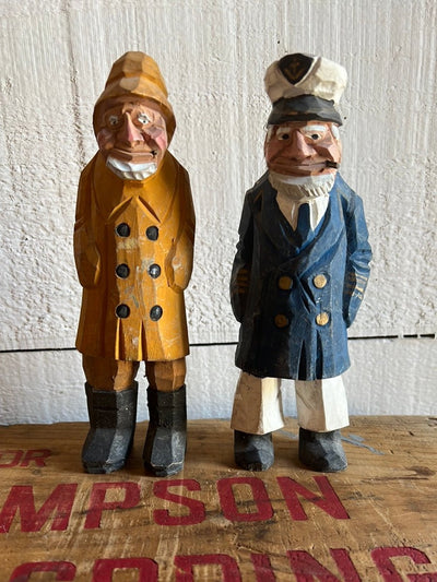Vintage Wooden Fisherman - Yellow Coat - Diamonds & Rust