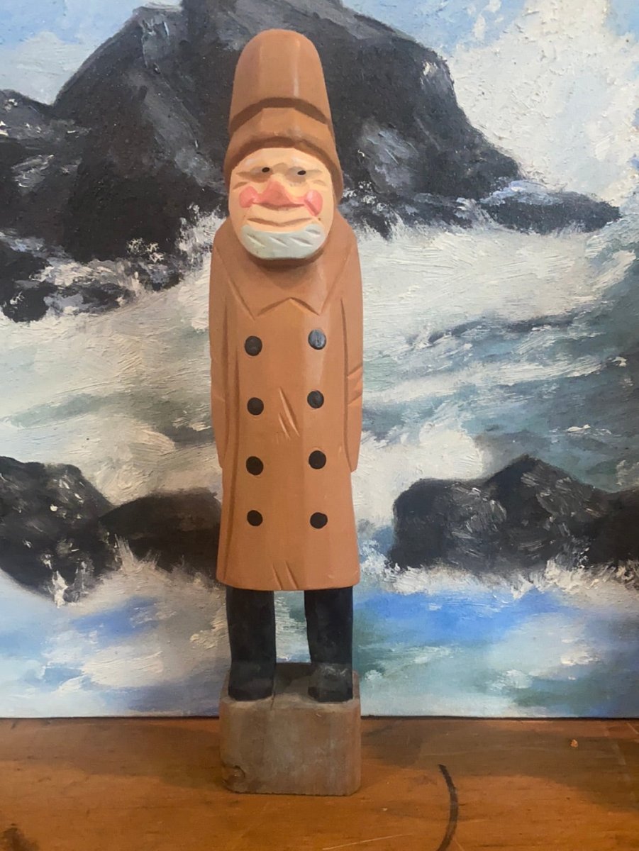 Vintage Wooden Fisherman - Yellow Coat - Diamonds & Rust
