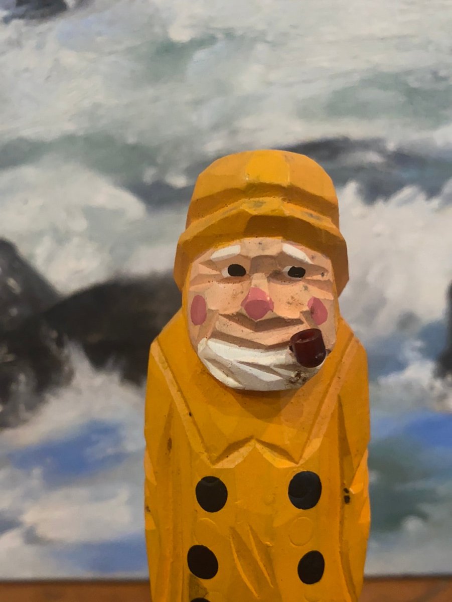 Vintage Wooden Fisherman - Yellow Coat - Diamonds & Rust