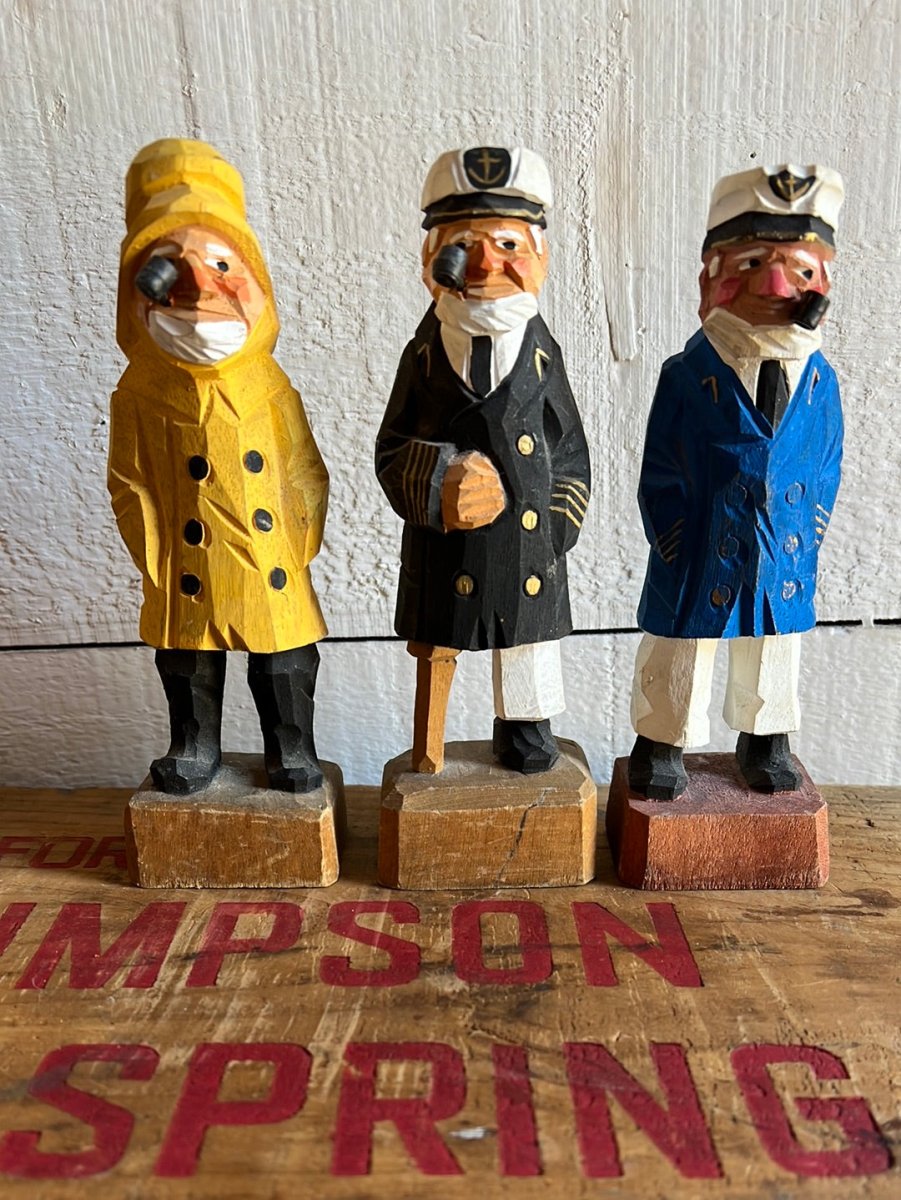 Vintage Wooden Fisherman - Yellow Coat + Hat - Diamonds & Rust