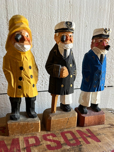 Vintage Wooden Fisherman - Yellow Coat + Hat - Diamonds & Rust