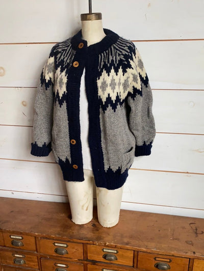 Vintage Wool Cardigan Sweater - Diamonds & Rust