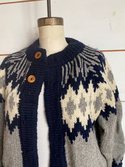 Vintage Wool Cardigan Sweater - Diamonds & Rust