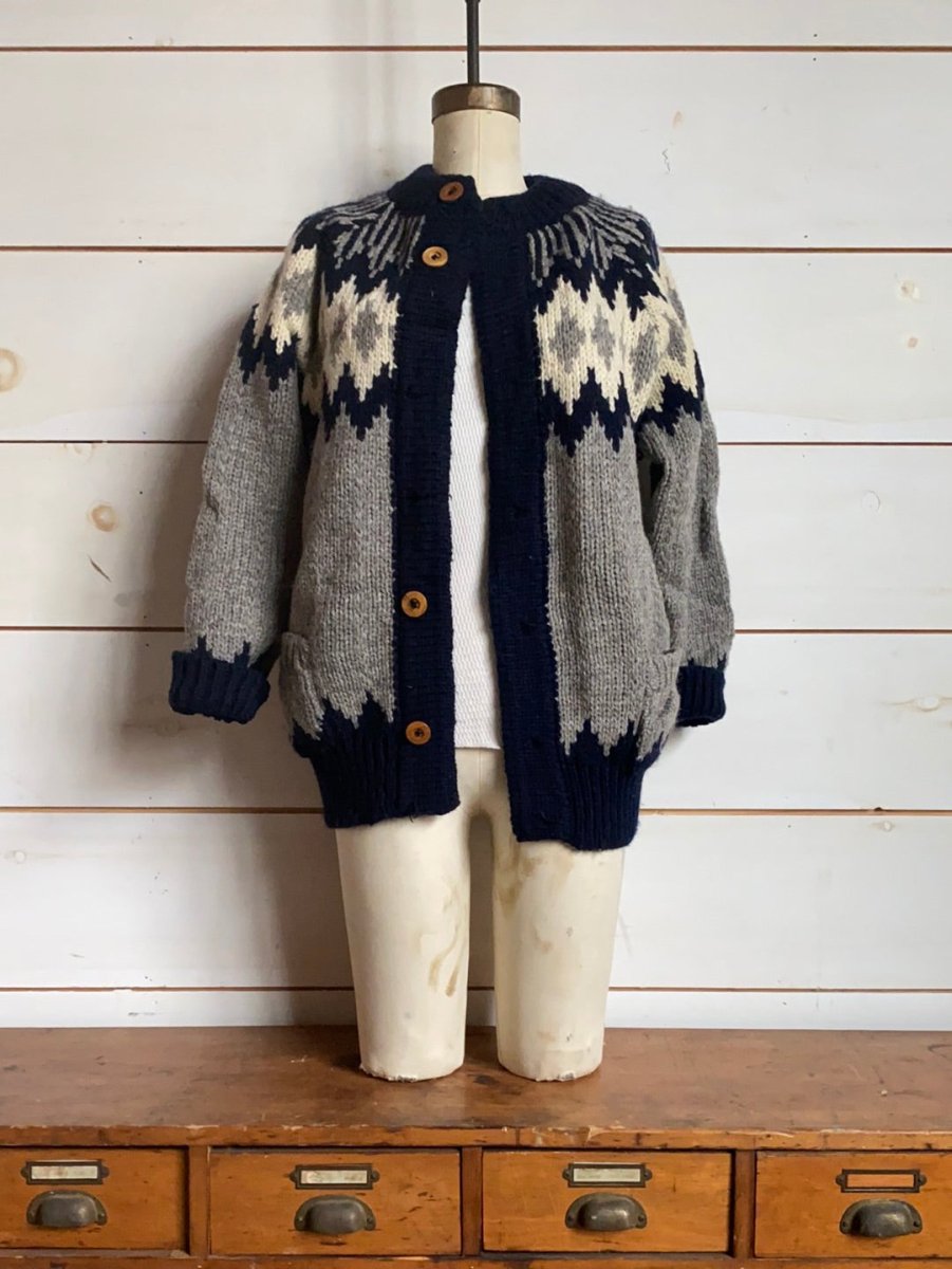 Vintage Wool Cardigan Sweater - Diamonds & Rust