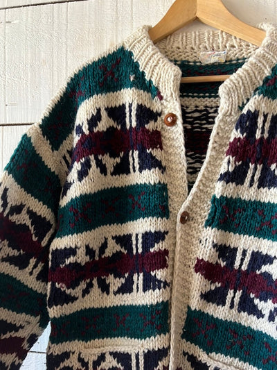 Vintage Wool Cardigan Sweater - Diamonds & Rust
