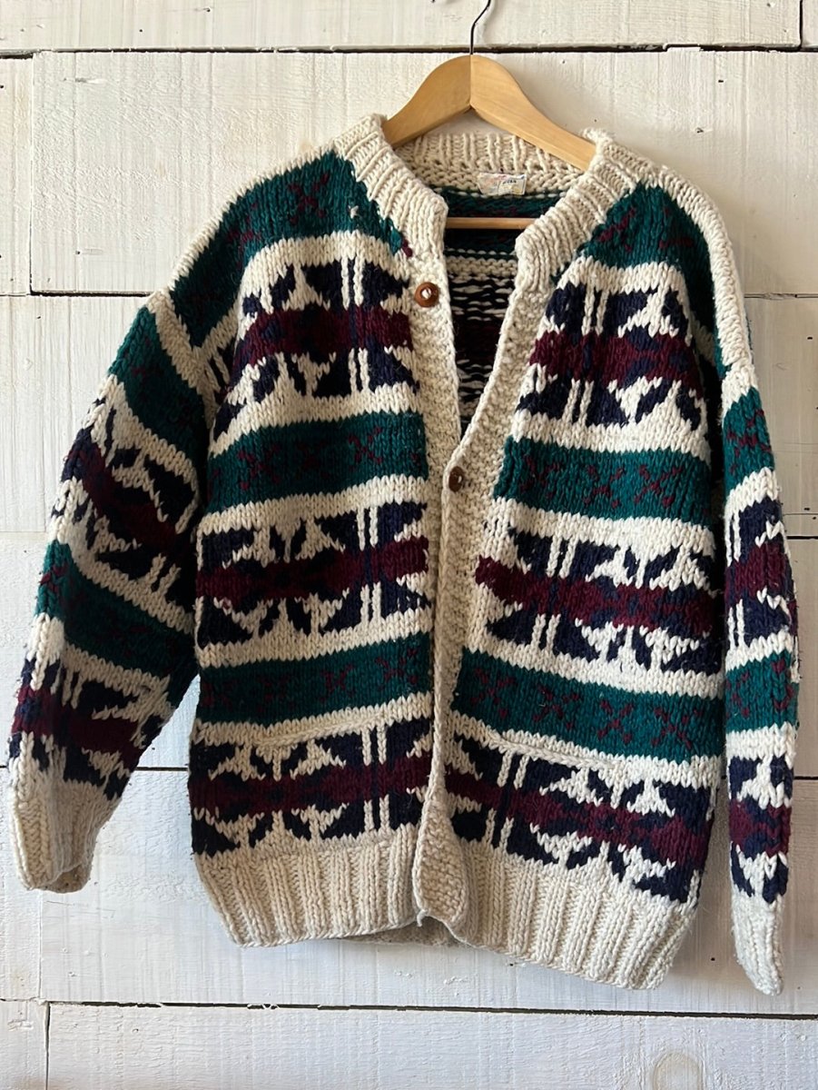 Vintage Wool Cardigan Sweater - Diamonds & Rust